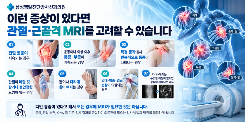 어깨·무릎·손목 관절 통증, 근골격 MRI(MSK MRI)로 무엇을 확인할 수 있을까요? ｜ 관절 부위별 MRI 안내