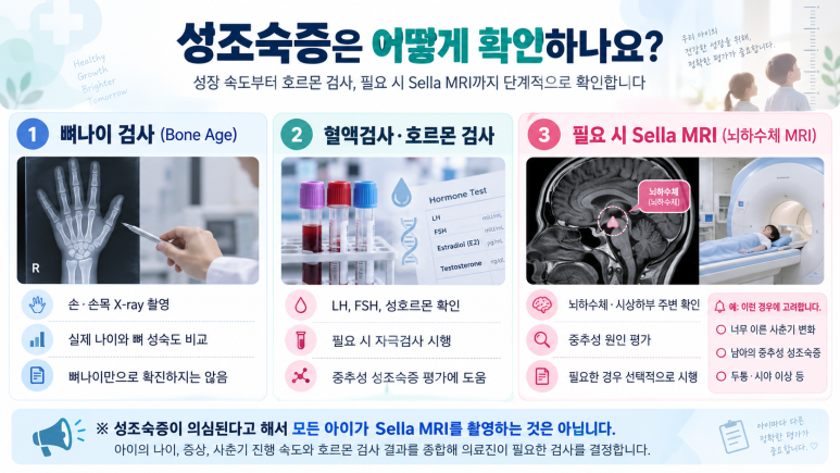 갑자기 쑥쑥 크는 우리 아이, 혹시 성조숙증일까요? ｜ 원인과 단계별 필수 검사 안내